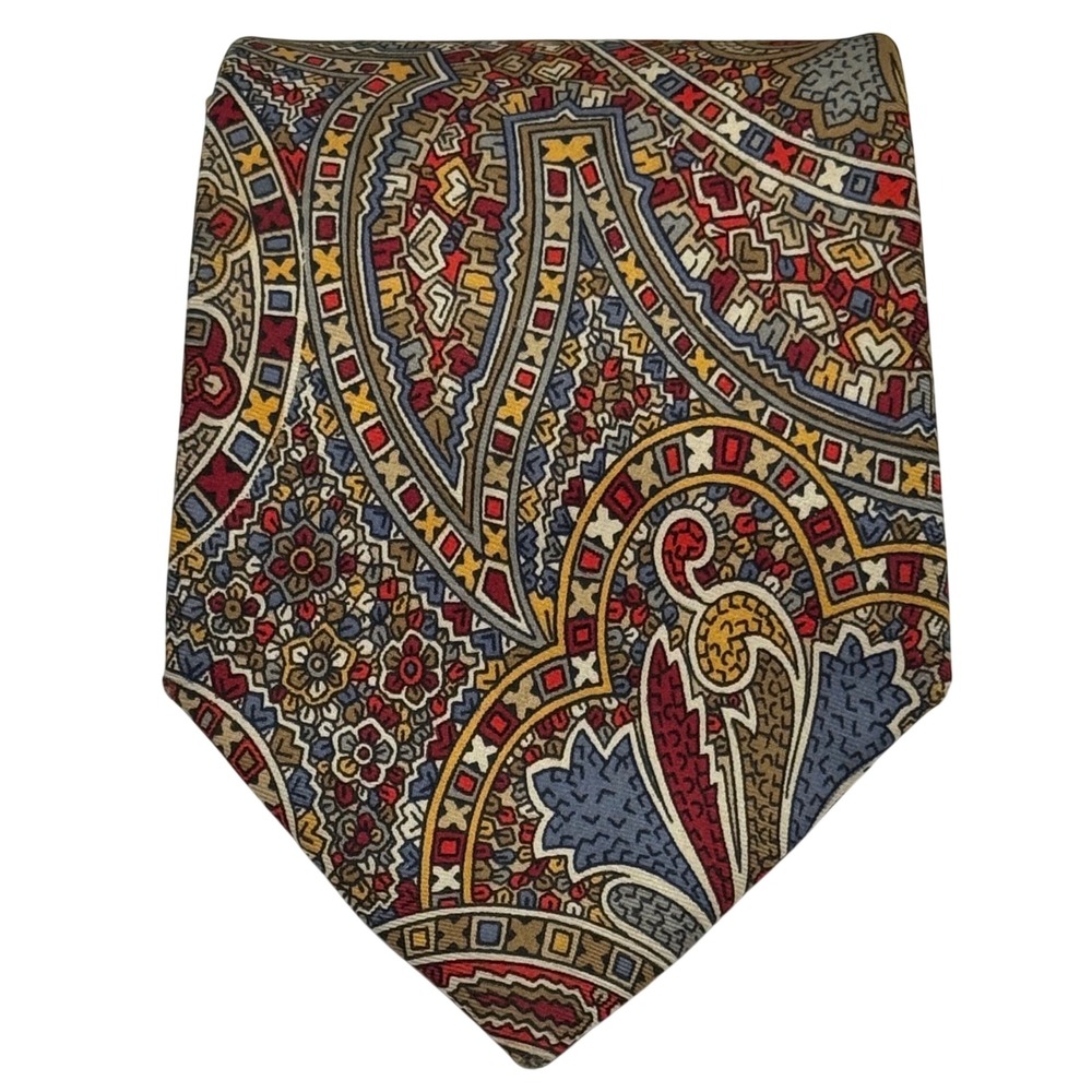 Sulka Necktie Mens Multicolor Good Mosaic Ornate Paisley Silk Wide Blade USA‎